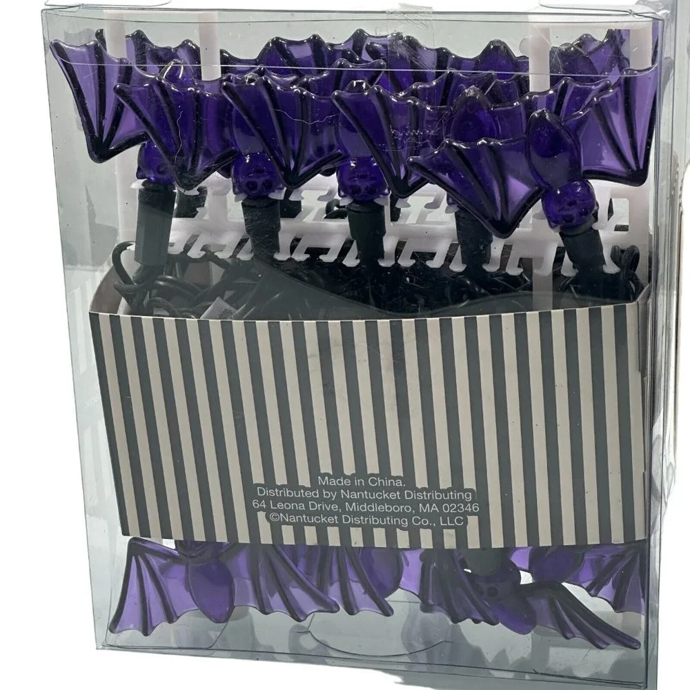 Halloween Purple Bats 20 Clear Ghosts 15 String Led Lights Set of 2